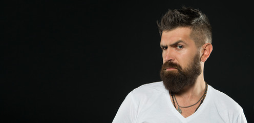 Barber tips maintain beard. Styling and trimming beard care. Bearded confident hipster. Beard...