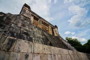 Big Mayan walls and temple constructions in Chichen Itza, Yucatan, Mexico in the middle of the jungle