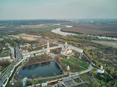 Aerial view of Nikolo-Ugreshsky Monastery is Russian Orthodox monastery of St. Nicholas. Moscow, Russia.