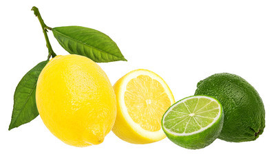 Fresh lemon  with lime isolated on white background with clipping path