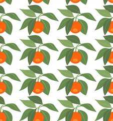 seamless pattern with tangerines and leaves