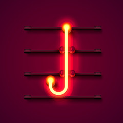 Neon font letter J, art design signboard.