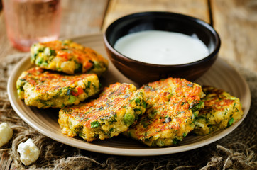 Cauliflower carrot green peas dill fritters