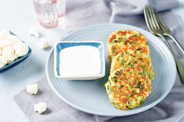 Cauliflower carrot green peas dill fritters