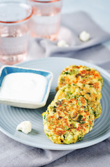 Cauliflower carrot green peas dill fritters