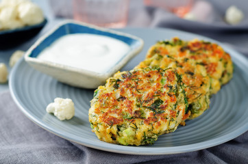 Cauliflower carrot green peas dill fritters