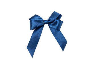 Shiny blue satin ribbon on white background