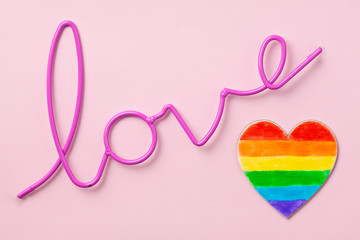 Rainbow color stripes symbol of LGBT gay Pride. Copy space