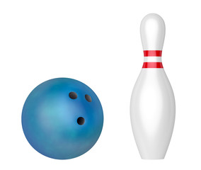 Blue bowling ball and pin