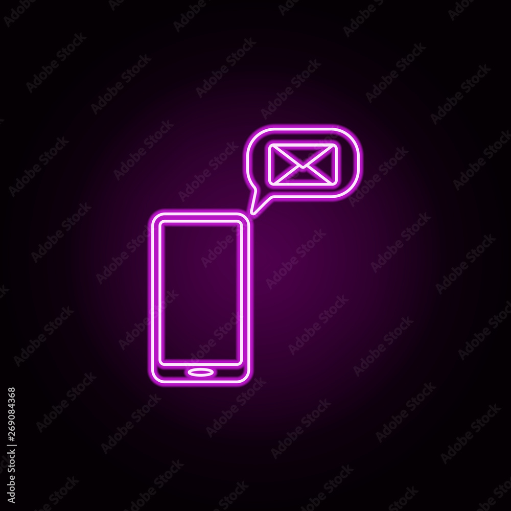 Poster inbox in smart phone neon icon. elements of sosial media network set. simple icon for websites, web 