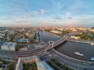 Obraz premium Krymsky Bridge or Crimean Bridge is a steel suspension bridge in Moscow, Russia. Aerial view.