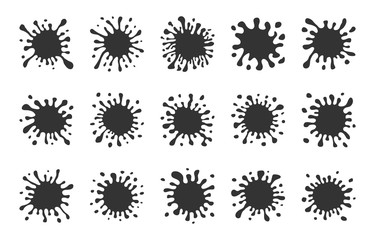Fifteen Dark Hand Drawn Paint Splashes