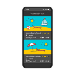 Beach resort tour app smartphone interface vector template
