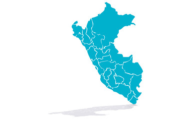 Mapa azul de Perú sobre fondo blanco. © Gabrieuskal