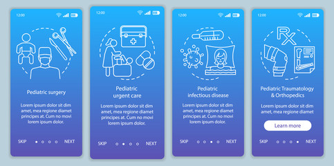 Pediatrics services onboarding mobile app page screen vector template