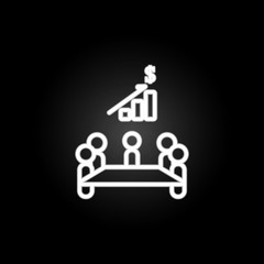 discussion of financial indicators neon icon. Elements of conferencing set. Simple icon for websites, web design, mobile app, info graphics
