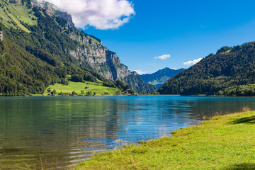 Fototapeta na wymiar Mountain lake Klontalersee. Glarus Canton. Switzerland.