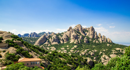 Fototapeta na wymiar Montserrat mountain, Catalonia, Barcelona, Spain Sunny day, blue sky