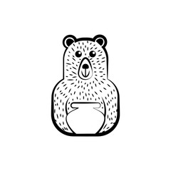 Cute cartoon bearwith barrel of honey vector illustration