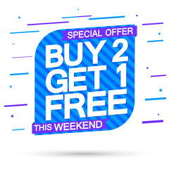 Buy 1 Get 1 Free, Sale banner design template, special offer, discount tag, app icon, vector illustration