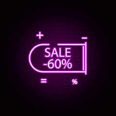 sticker tag 60 neon icon. Elements of discount tag set. Simple icon for websites, web design, mobile app, info graphics