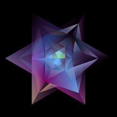 Abstract Glowing Multicolor Hexagram Isolated On Black Background.