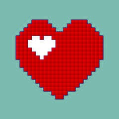 Obraz premium Red heart icon in pixel style. Isolated love sign