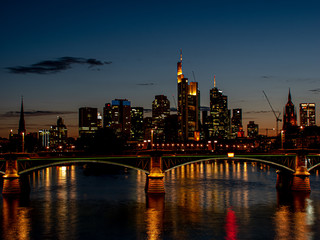 Fototapeta premium spectacular skyline view on skyscrapers at night with light