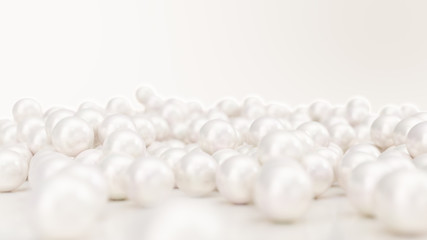 Pile of pearls. Background of the plurality of beautiful pearls. Gems, women's jewelry, nacre beads. Background For your banner, poster, logo. Beautiful shiny sea pearl. 3d rendering