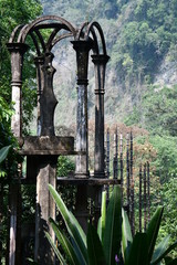 Hormigón estructura con las escaleras rodeado de jungla