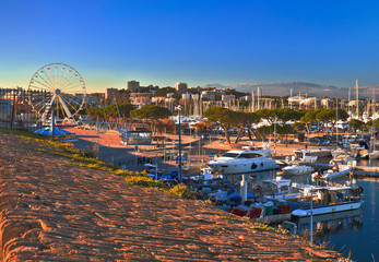 Antibes waterfront and Port Vauban harbor panoramic view