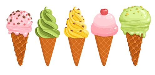 Hand drawn colorful ice cream logo. Sketch of ice cream vector isolated on white background. Illustration of ice cream food, drawing delicious - Vector illustration