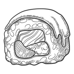 Sushi roll vector icon. Food japanese menu, rice and seafood, temaki and futomaki illustration