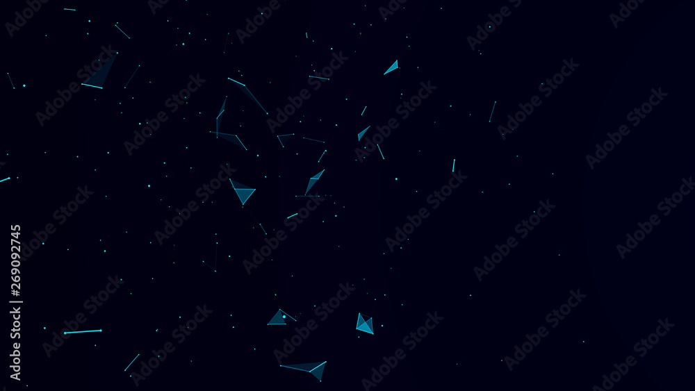 Poster Abstract digital background. Cosmic particles. The effect of plexus. Big data visualization. 3d rendering