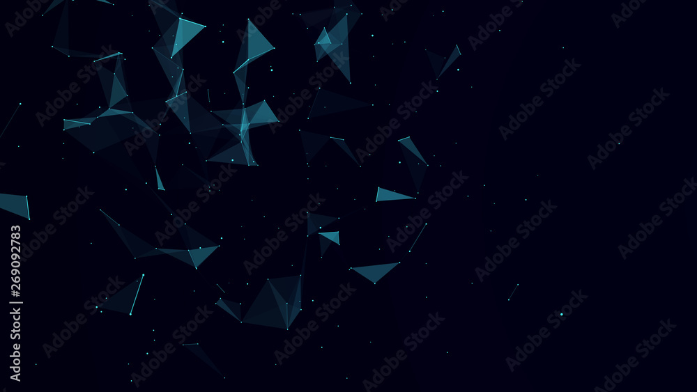 Poster Abstract digital background. Cosmic particles. The effect of plexus. Big data visualization. 3d rendering
