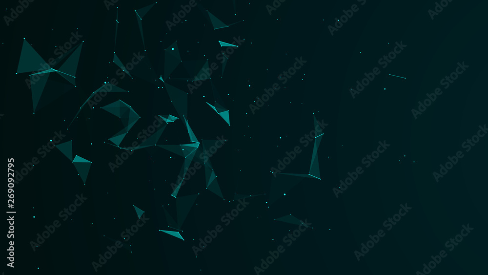 Poster Abstract digital background. Cosmic particles. The effect of plexus. Big data visualization. 3d rendering