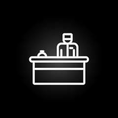 reception in the hotel neon icon. Elements of hotel set. Simple icon for websites, web design, mobile app, info graphics