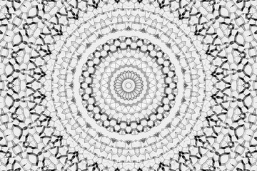 Abstract, delicate background, round pattern kaleidoscope. Geomertical lacy ornament, black and white fractal mandala, arabesque