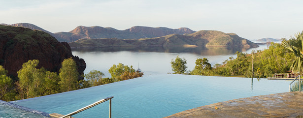 Calm Pool during morning hours at Lake Argyle Camp site in Kununurra, East Kimberley, Western...