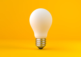 White light bulb on bright yellow background in pastel colors. Minimalist concept, bright idea concept, isolated lamp. 3d render illustration © Andrii