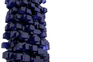 Abstract blue glass cube on a white background. 3D render