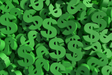 Huge amount of green dollar symbol, 3d render illustration