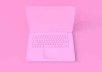 pink laptop isolated on a pink background, pastels color notebook, portable pc, computer 3d illustration 3d rendering