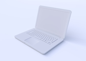 white laptop isolated on a white background, pastels color notebook, portable pc, computer 3d illustration 3d rendering