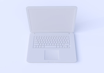 white laptop isolated on a white background, pastels color notebook, portable pc, computer 3d illustration 3d rendering