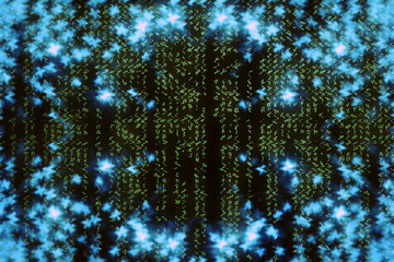 Blue green matrix digital background. Abstract cyberspace concept. Green characters fall down....