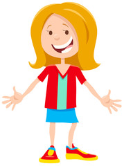happy girl character cartoon illustration