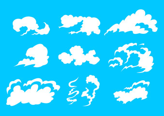 Set White Clouds isolated on a blue background