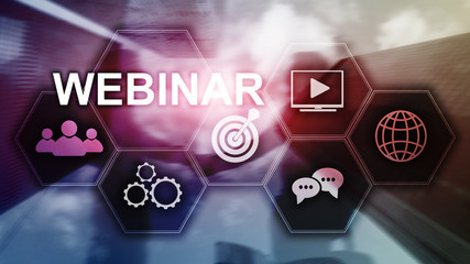 Webinar, Personal development and e-learning concept on blurred abstract background.