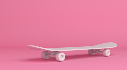 White skateboard on bright pink background in pastel colors. Minimalism concept. 3d render illustration